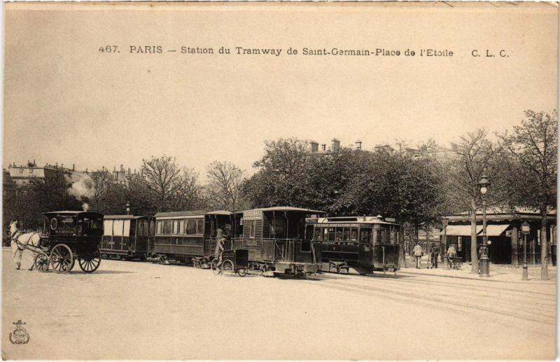 Carte postale ancienne Station du Tramway de Saint-Germain-Place de l'Etoile à Paris 8e