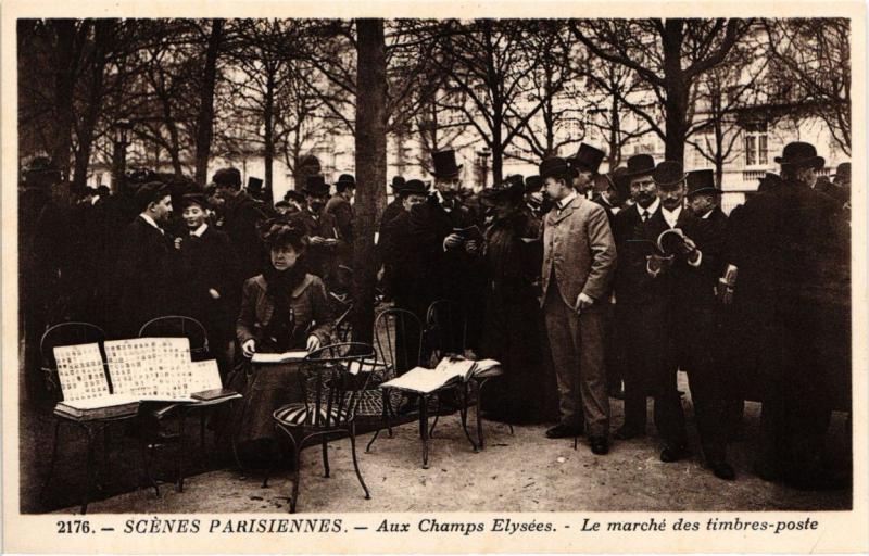 Carte postale ancienne Paris - Scenes Parisiennes - Le Marché des Timbres-poste à Paris