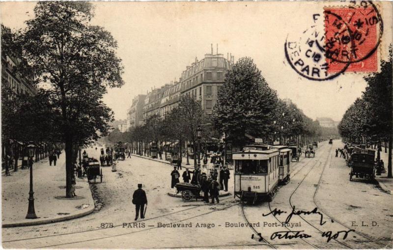 Carte postale ancienne Paris 13e (Dep.75) Boulevard Arago - Boulevard Port-Royal à Paris 13e