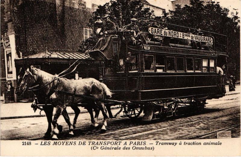 Carte postale ancienne Paris - Les Moyens de Transport - Tram á traction animale à Paris