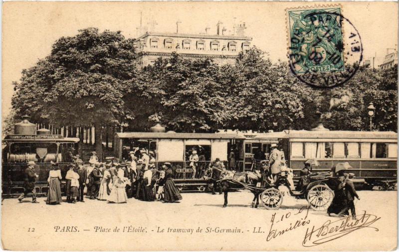 Carte postale ancienne Place de l'Etoile - Le tramway de Saint-Germain à Paris 17e