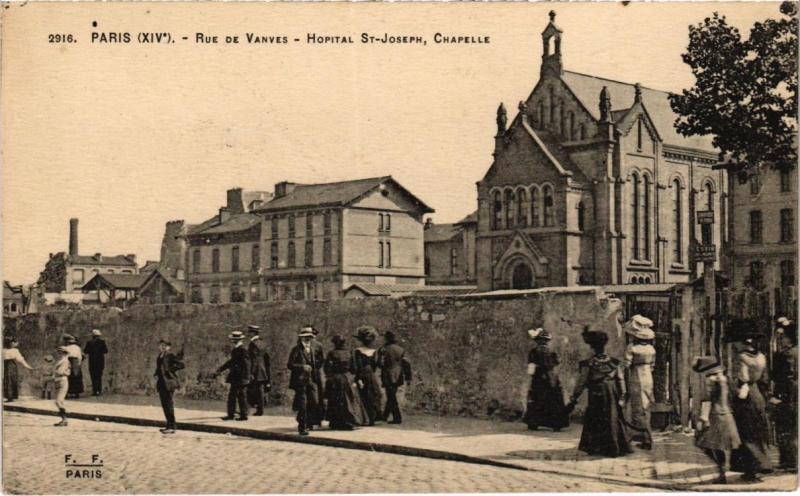 Carte postale ancienne Rue de Vanves - Hôpital Saint-Joseph, Chapelle à Paris 14e