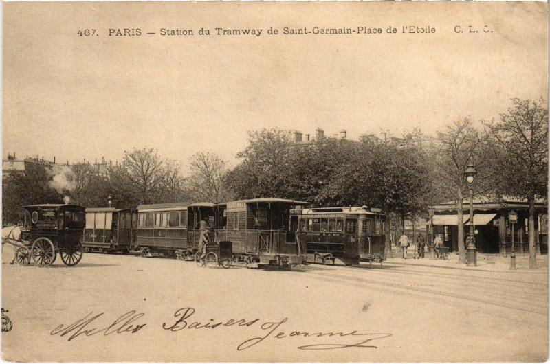 Carte postale ancienne Station du Tramway de Saint-Germain-Place de l'Etoile à Paris 8e