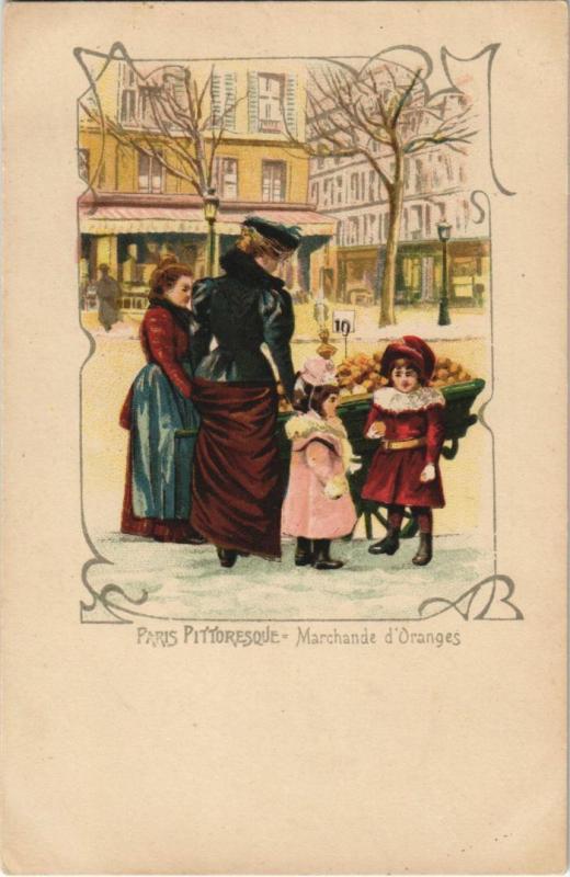 Carte postale ancienne Litho Paris Marchande d'Orange