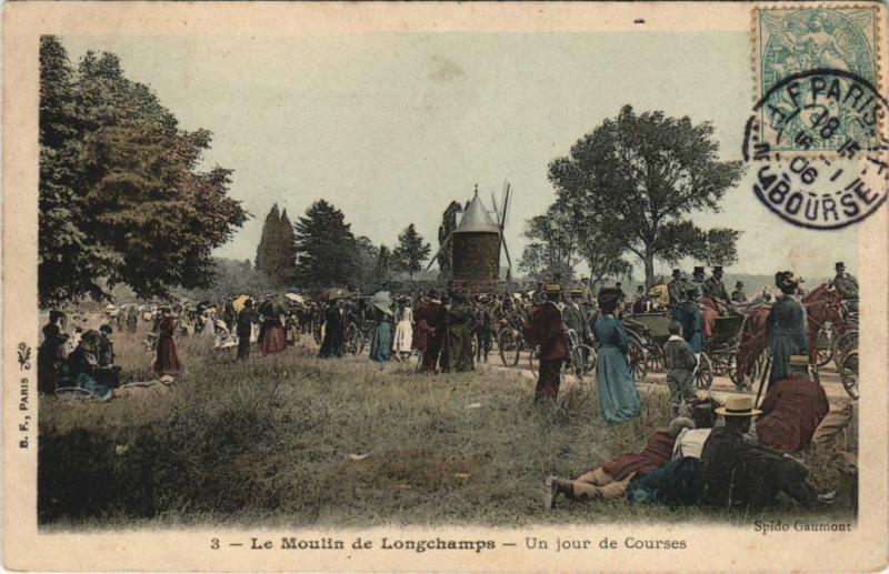 Carte postale ancienne Moulin de Longchamp Paris Un jour de Courses