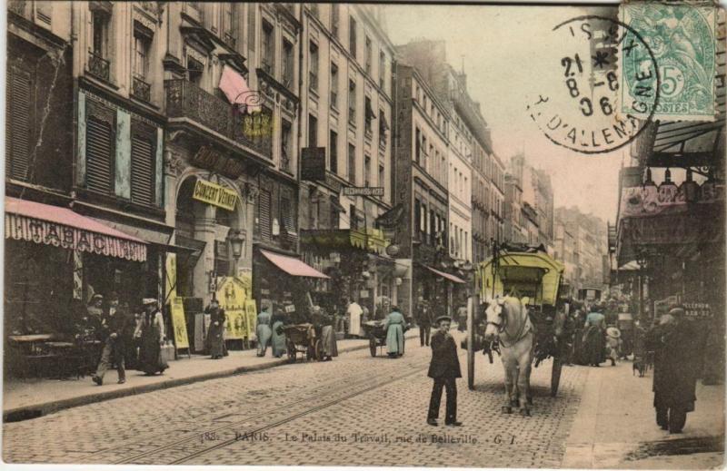 Carte postale ancienne Paris 11e Palais du Travail Rue de Belleville colorisé à Paris 11e