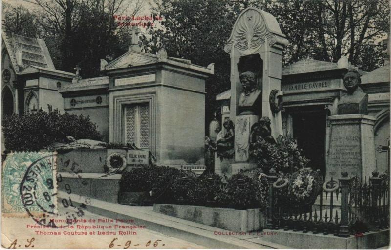 Carte postale ancienne Le Père-Lachaise - Monuments de Félix Faure, Thomas Couture et Ledru-Rollin à Paris 20e