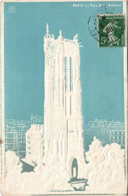 Carte postale ancienne Paris 4e Tour Saint-acques Embossed à Paris 4e