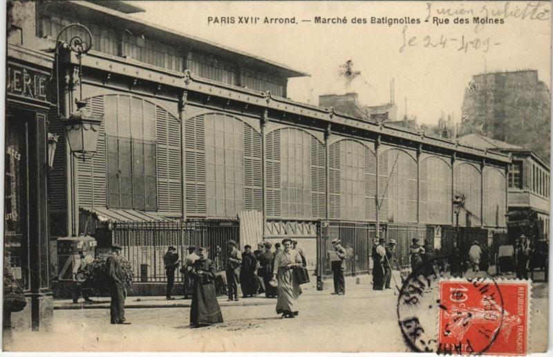 Carte postale ancienne Marché des Batignolles - Rue des Moines à Paris 17e