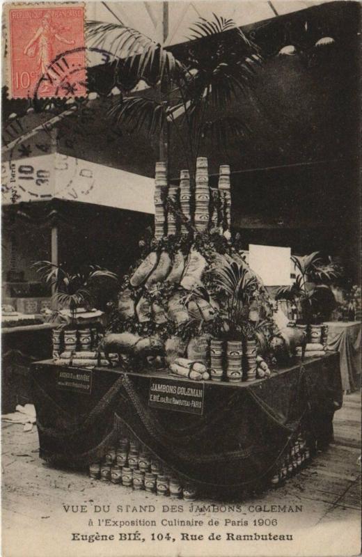 Carte postale ancienne Stand des Jambons Coleman 1906 Paris 1e E. BIE, 104 rue de Rambteau à Paris 1er