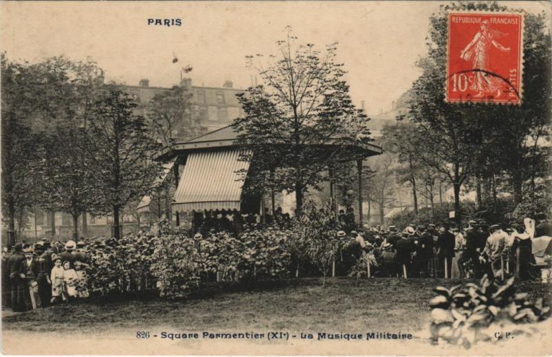 Carte postale ancienne Paris 11e Sqaure Parmentier Musique Militaire à Paris 11e