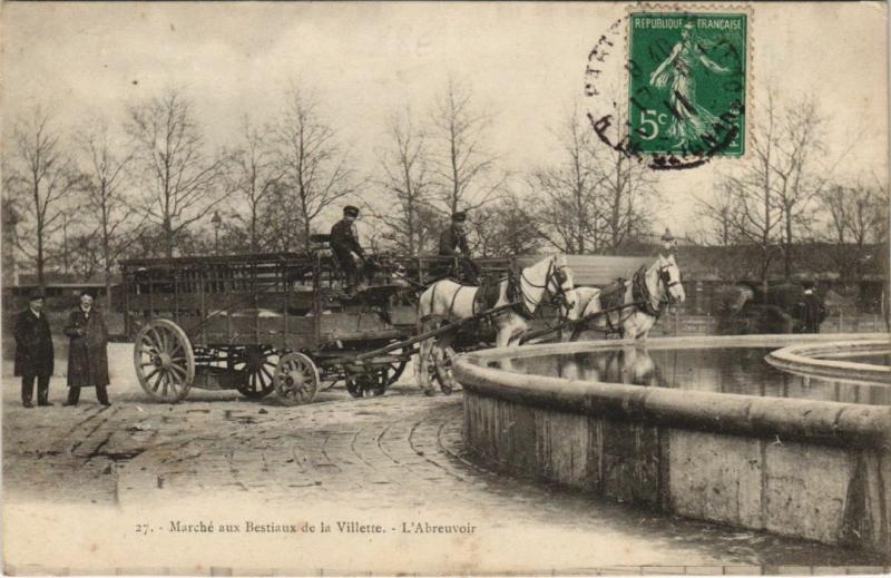 Carte postale ancienne Marché aux Bestiaux de la Villette - L'Abreuvoir à Paris 19e