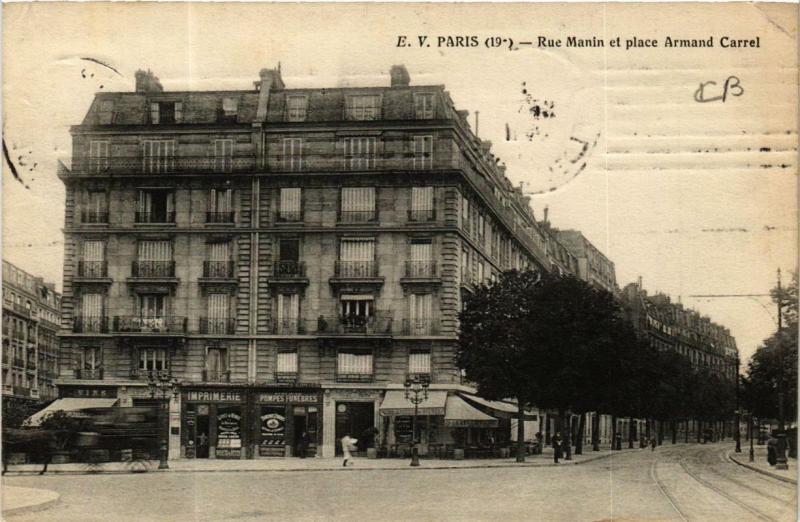 Carte postale ancienne Rue Manin et place Armand Carrel à Paris 19e