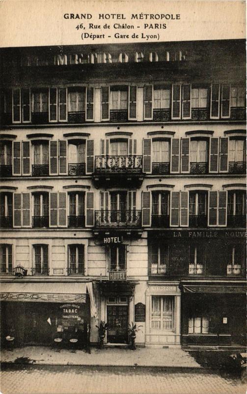 Carte postale ancienne Paris 12e Grand Hotel Metropole 46, Rue de Chanlon Gare de Lyon à Paris 12e