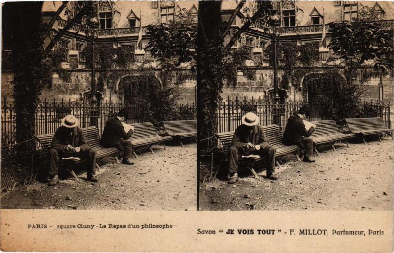 Carte postale ancienne Paris 5e Square Cluny Le Repas d'un philosophe à Paris 5e