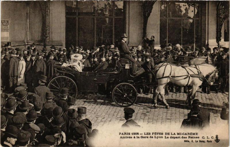 Carte postale ancienne Paris 12e Les Fetes de la Mi-Careme Arrivée a la Gare de Lyon à Paris 12e