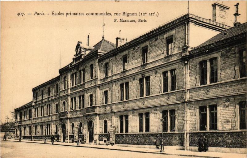 Carte postale ancienne Paris 12e Ecoles primaires communales Rue Bignon P. Marmuse à Paris 12e