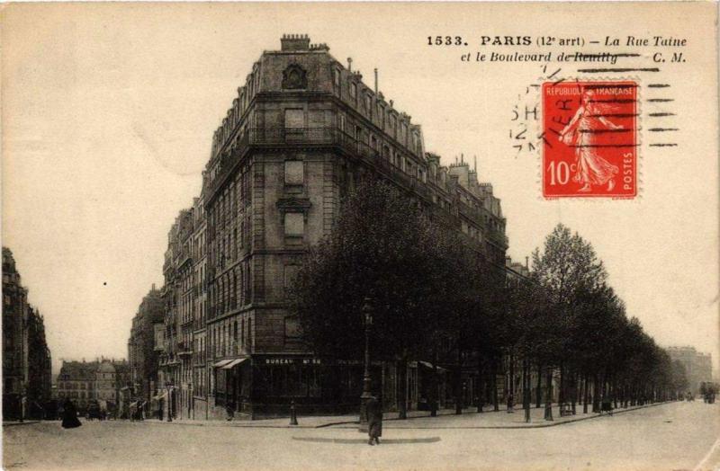 Carte postale ancienne Paris 12e La Rue Taine et e Bd de Reuilly à Paris 12e