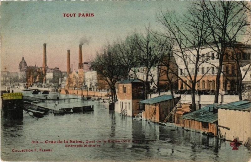 Carte postale ancienne Tout Paris 12e 810 Crue de la Seine Quai de la Rapée F. Fleury à Paris 12e