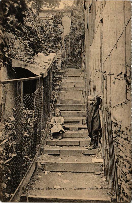 Carte postale ancienne Vieux Montmartre - Escalier dans le Maquis à Paris 18e