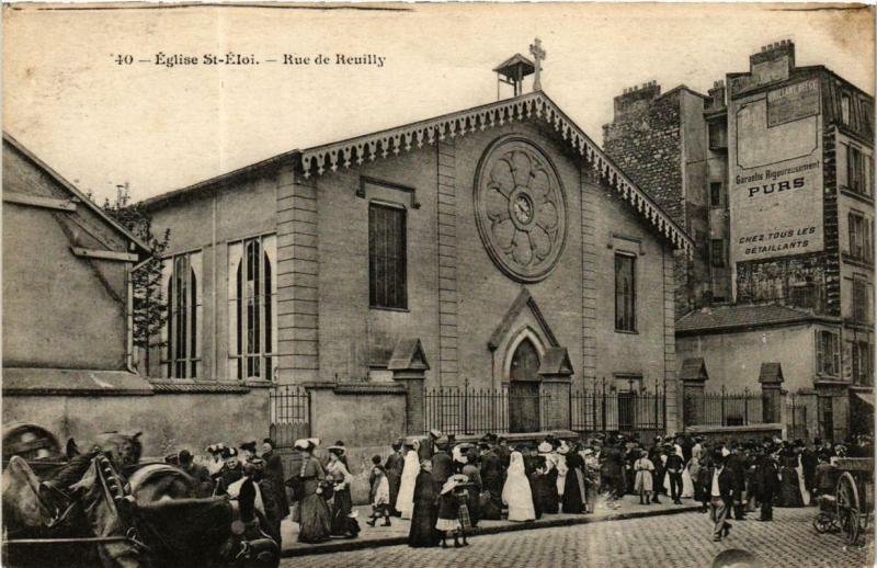 Carte postale ancienne Eglise Saint-Eloi - Rue de Reuilly à Paris 12e