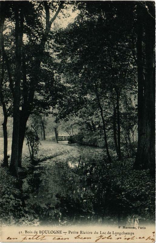 Carte postale ancienne Bois de Boulogne - Petite Rivière du Lac de Longchamps à Paris 16e