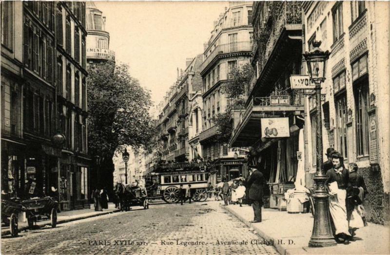Carte postale ancienne Rue Legendre - Avenue de Clichy à Paris 17e