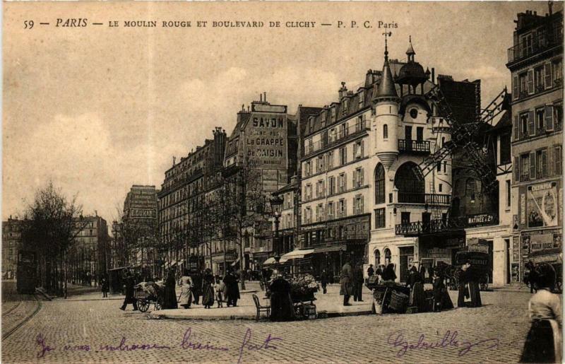 Carte postale ancienne Le Moulin Rouge et le Boulevard de Clichy à Paris 9e