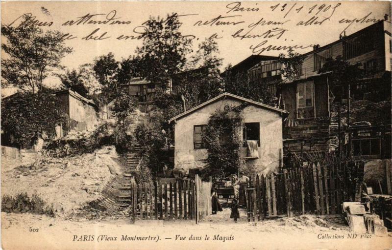 Carte postale ancienne Vieux Montmartre - Vue dans le Maquis à Paris 18e
