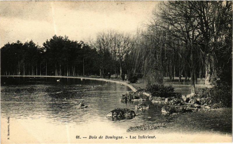 Carte postale ancienne Bois de Boulogne - Lac Inférieur à Paris 16e