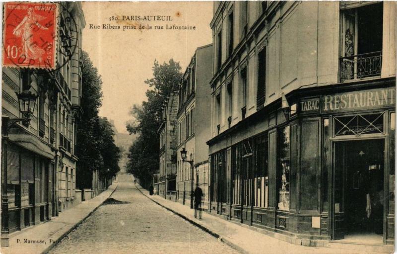 Carte postale ancienne Auteuil - Rue Ribera prise de la rue Lafontaine à Paris 16e