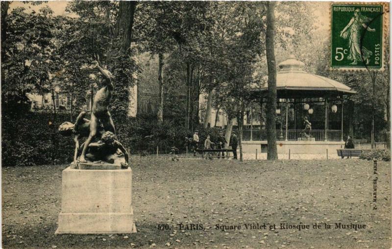Carte postale ancienne Square Violet et Kiosque de la Musique à Paris 15e