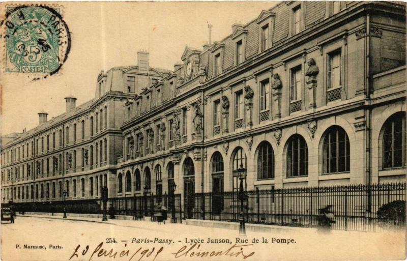 Carte postale ancienne Passy - Lycée Janson, Rue de la Pompe à Paris 16e