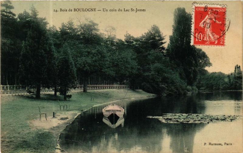 Carte postale ancienne Bois de Boulogne - Un coin du Lac Saint-James à Neuilly-sur-Seine