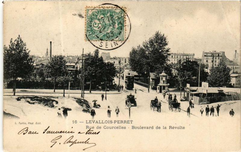 Carte postale ancienne Paris 17e Rue de Courcelles. Bd de la Revolte. à Levallois-Perret