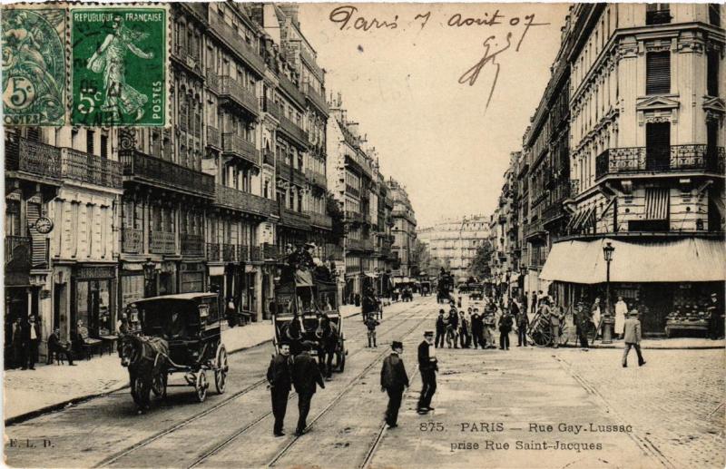 Carte postale ancienne Paris (5e) Rue Gay-Lussac. prise Rue Saint-Jacques à Paris 5e