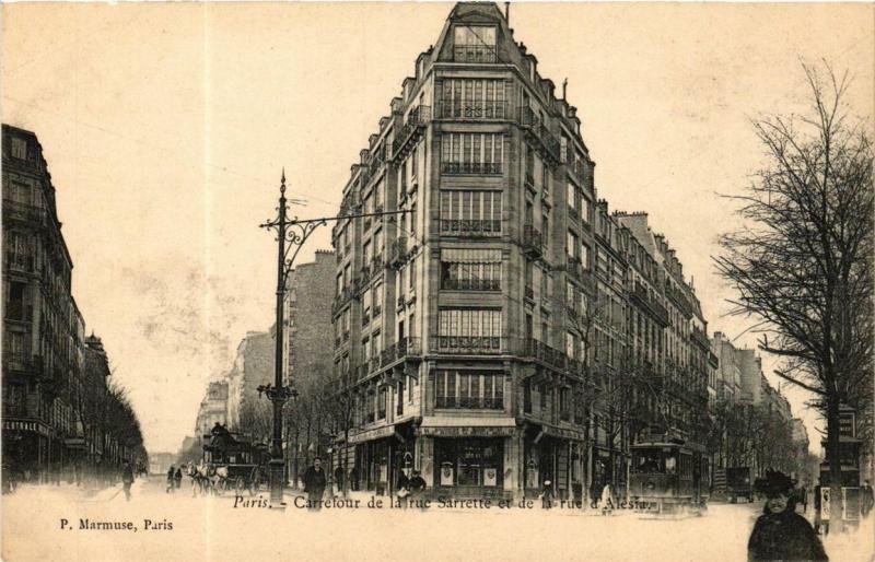 Carte postale ancienne Carrefour de la Rue Sarrette et rue d'Alésia à Paris 14e