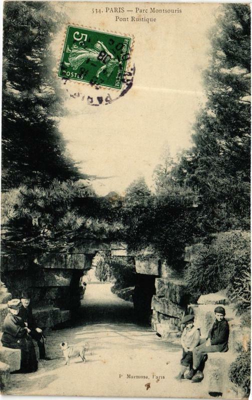Carte postale ancienne Parc Montsouris - Pont rustique à Paris 14e