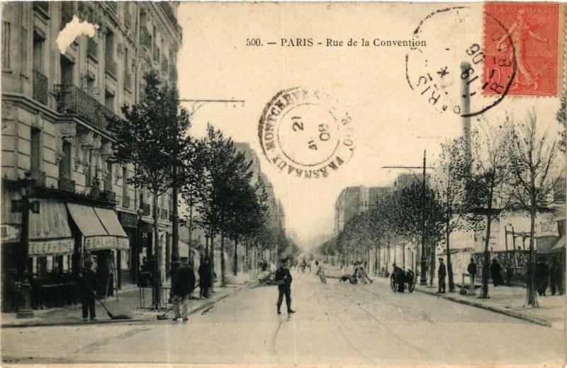 Carte postale ancienne Rue de la Convention. prise de la rue de Vaugirard à Paris 15e