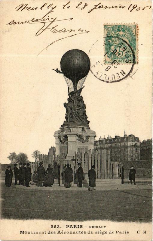Carte postale ancienne Monument des Aéronautes du siège de Paris à Paris 17e