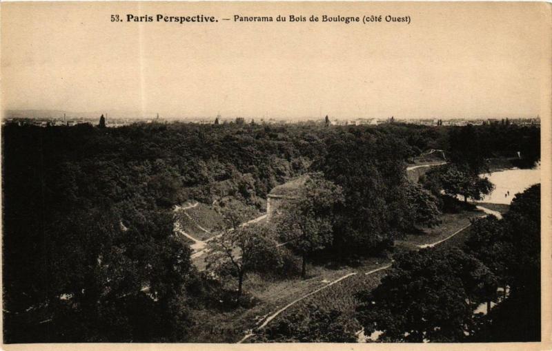 Carte postale ancienne Panorama du Bois de Boulogne (côté Ouest) à Paris 16e