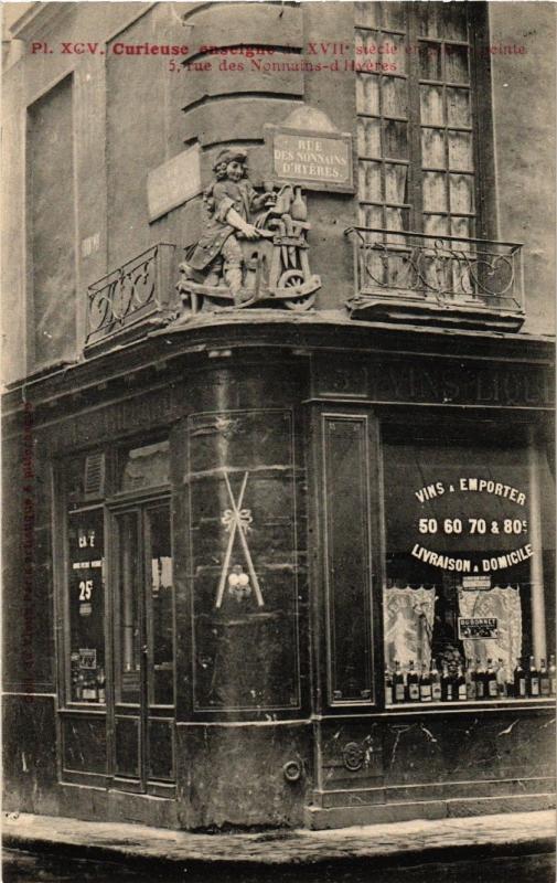 Carte postale ancienne Paris (4e) 5, Rue des Nonnais-d'Hyeres. Curieuse enseigne à Paris 4e