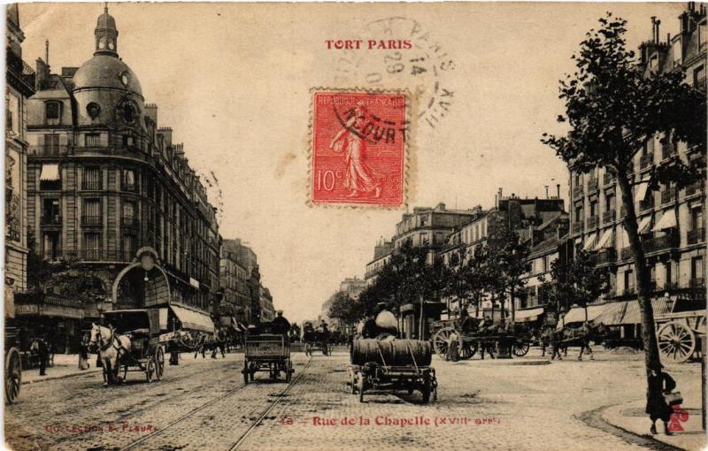 Carte postale ancienne Rue de la Chapelle à Paris 18e