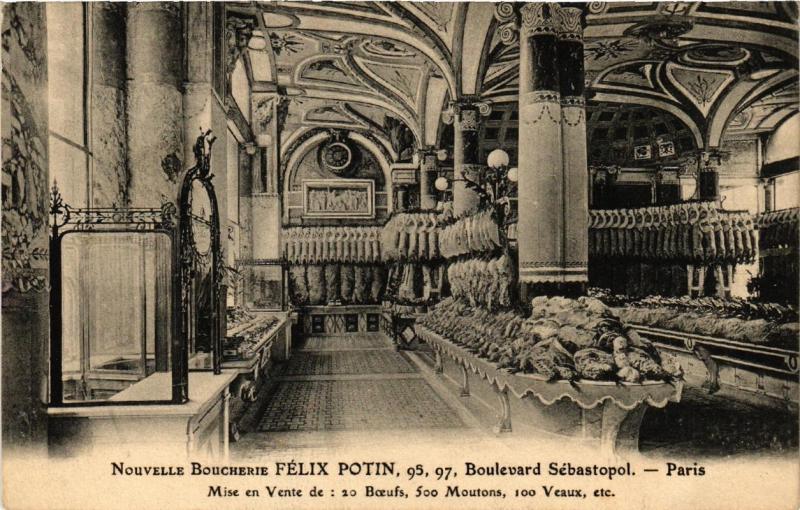 Carte postale ancienne Paris (3e) 95, 97, Boulevard Sebastopol. Boucherie Felix Potin à Paris 3e