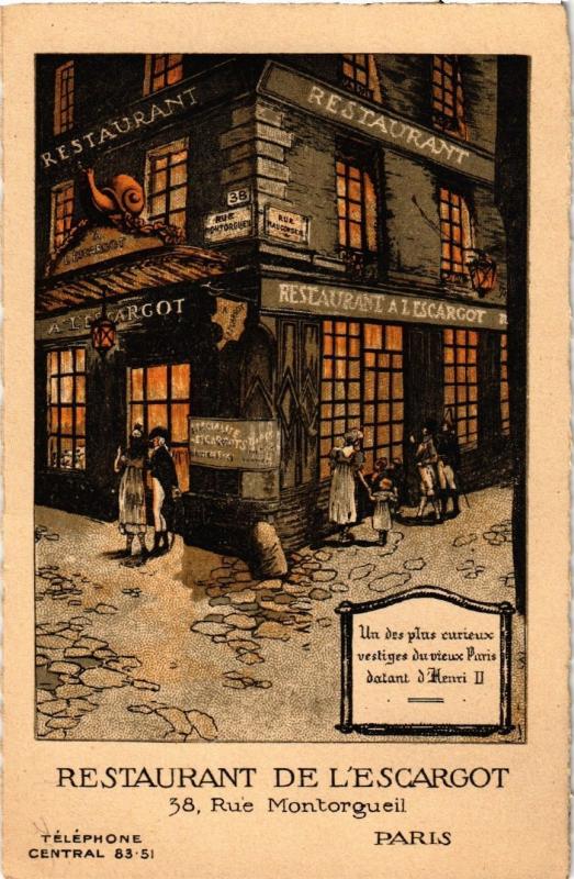 Carte postale ancienne Paris (4e) Restaurant de l'Escargot. 38, Rue Montorgueil à Paris 4e