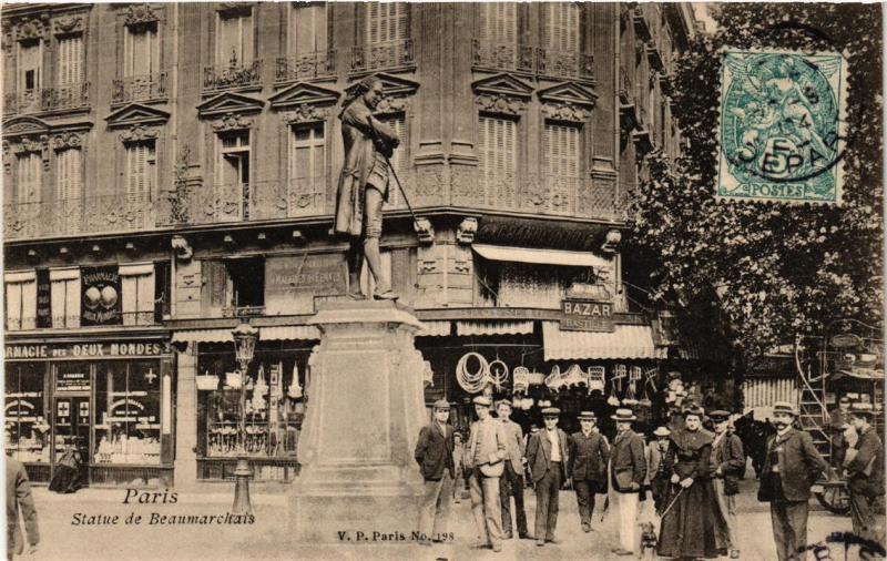 Carte postale ancienne Paris (4e) Statue de Beaumarchais. à Paris 4e