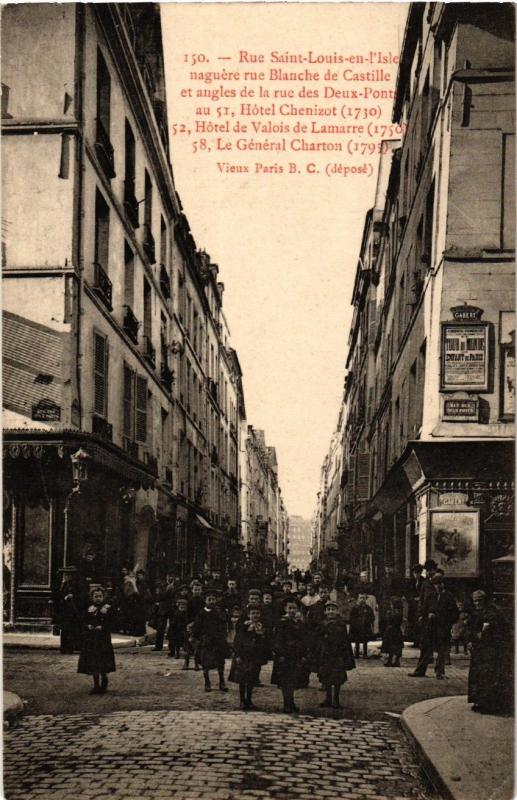 Carte postale ancienne Paris (4e) Rue Saint-Louis-en-l'Ile. Naugere Rue Balnche de Castille à Paris 4e