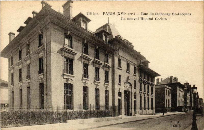 Carte postale ancienne Rue du faubourg Saint-Jacques - Le nouvel Hôpital Cochin à Paris 14e