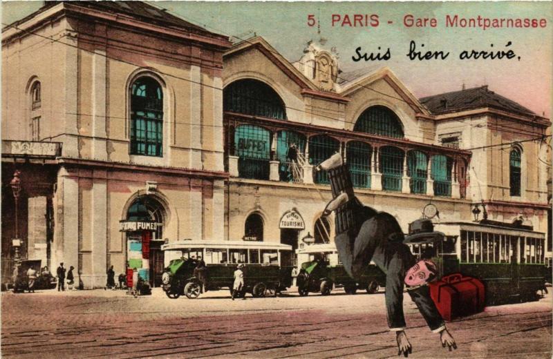 Carte postale ancienne Gare Montparnasse - Suis bien arrivé à Paris 14e