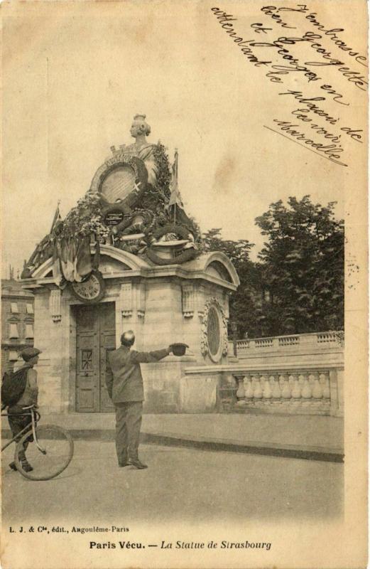 Carte postale ancienne Paris Vecu. La Sttue de Strasbourg